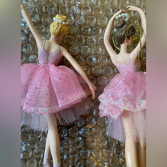 Pretty Pink Dancing Ballerina Bundle Christmas Ornaments Blonde Brunette - Picture 3 of 4